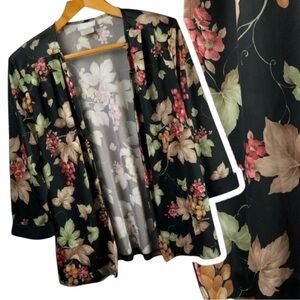Vintage 80s Blair satin open cardigan blazer black grapevine L